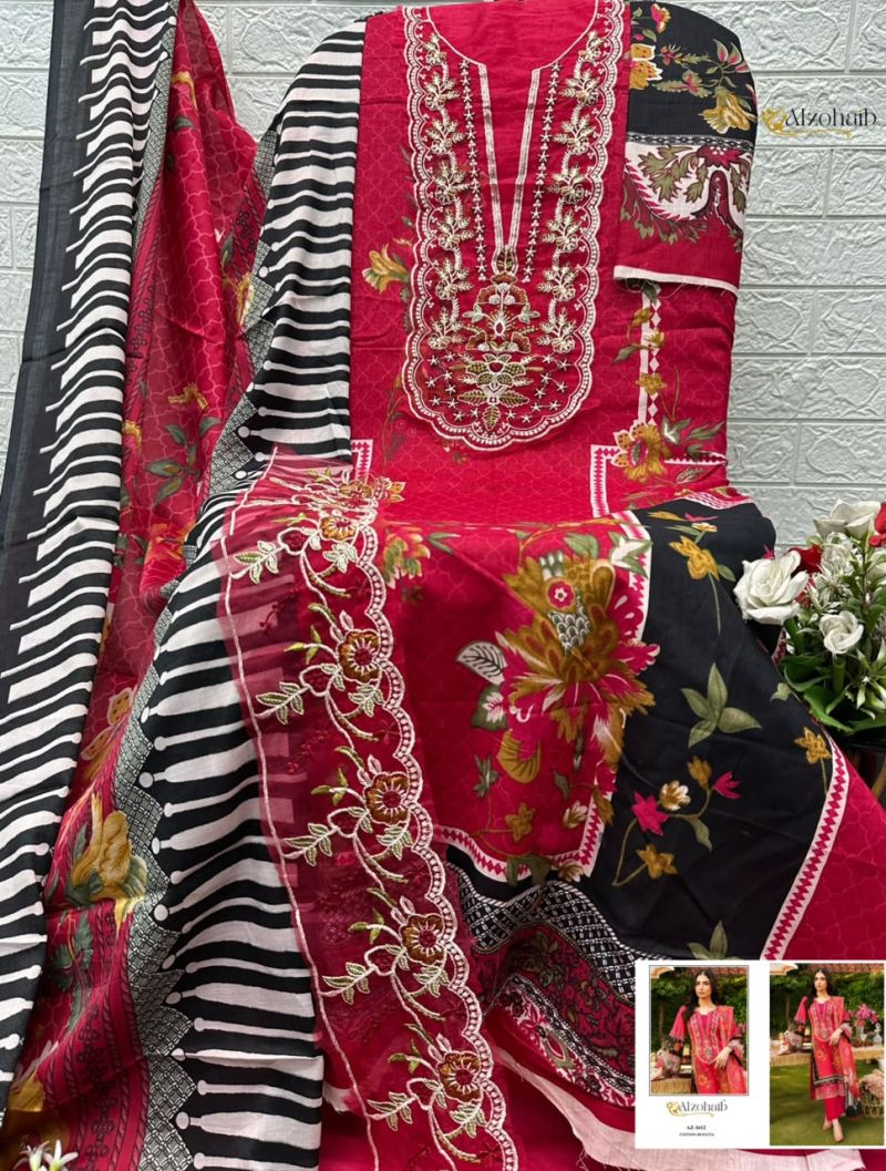 Farida Vol 2 By Alzohaib Chiffon Dupatta Cotton Salwar Kameez 